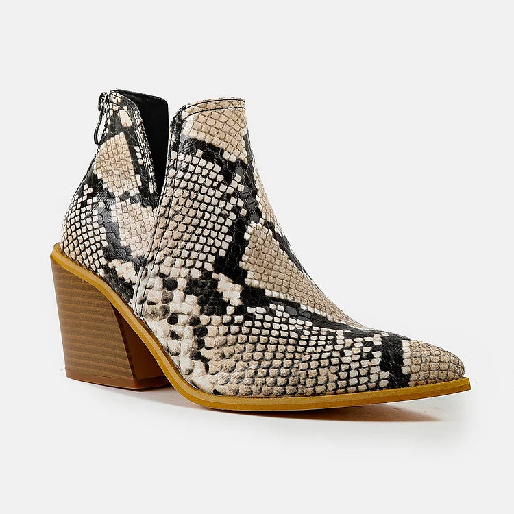 Womens Western Ankle Cowboy Boots Cutout Block Heel Booties