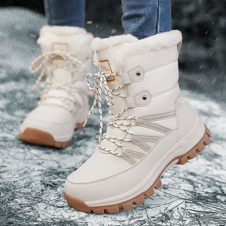 Women Anti-slip Fur Warm Waterproof Snow Boots Mid Calf