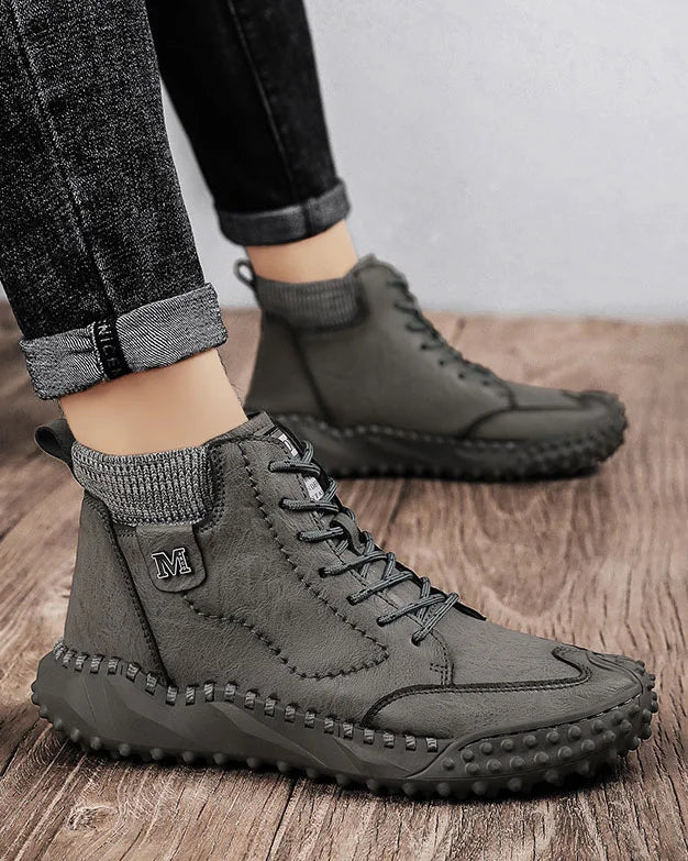 Men Ankle Boots Winter Warm Snow Boots Thick Plush Men Handmade Leather Boots Outdoor Waterproof Work Boots