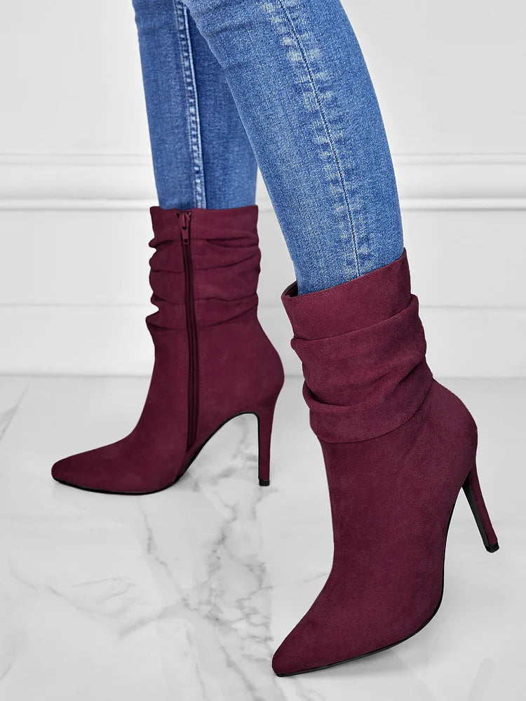Elegant Pointed Ankle Boots High Heels Velvet Suede