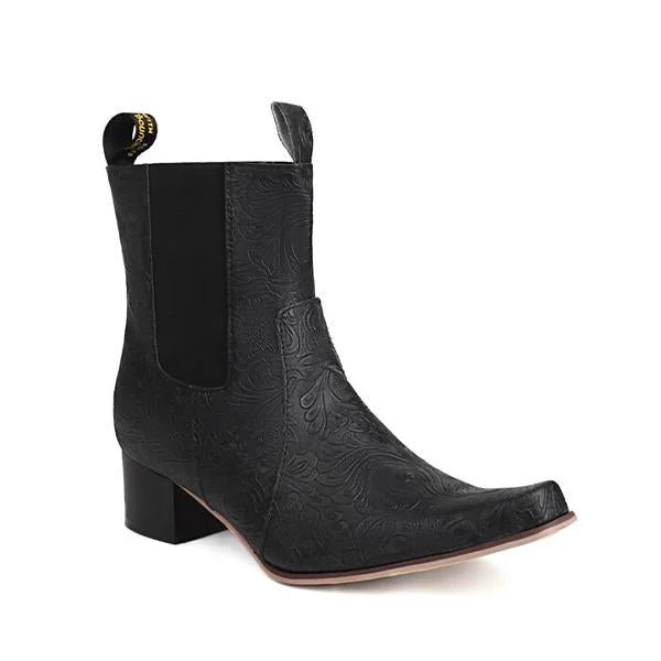 Women's Fashion Retro Flower Chunky Heel Martin Boots