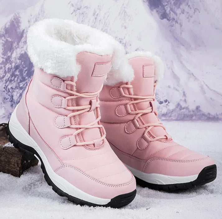 Women Winter Snow Boots - Fuzzy Lace-up Front