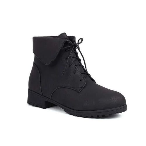 Women's Turn-Down Collar Crisscross Lace-Up Patchwork Martin Boots