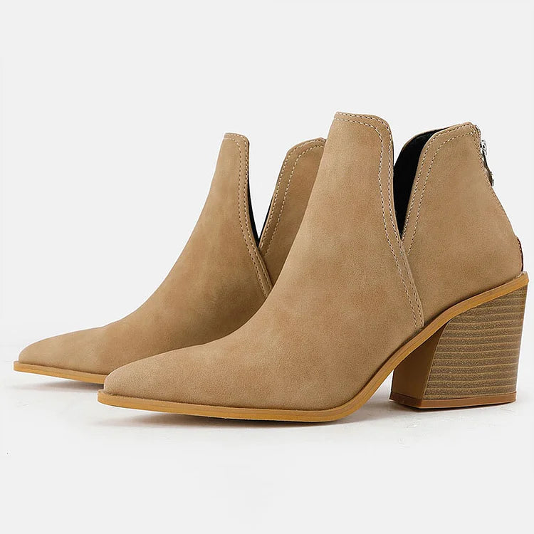 Womens Western Ankle Cowboy Boots Cutout Block Heel Booties