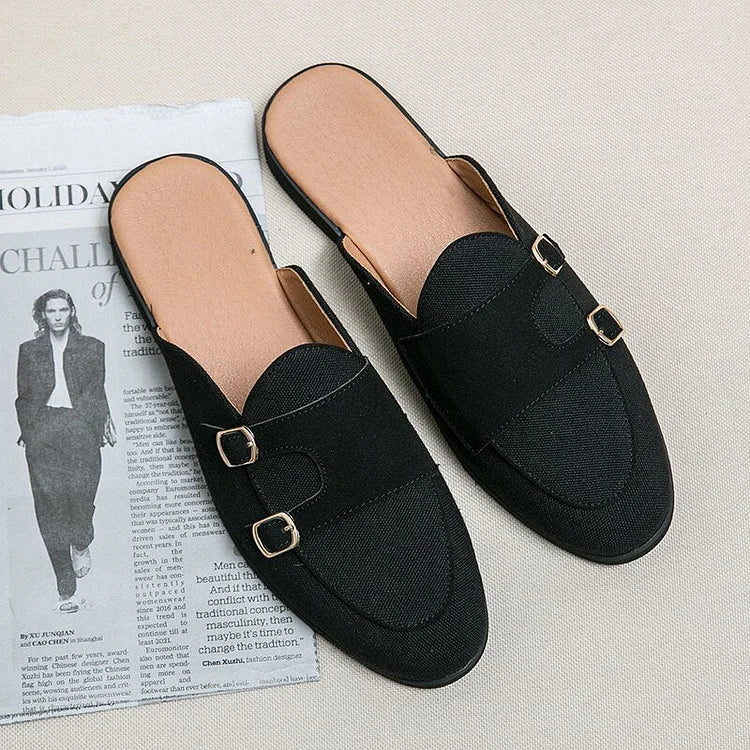Men Modern Mules With Buckles In a Two-Colour Look