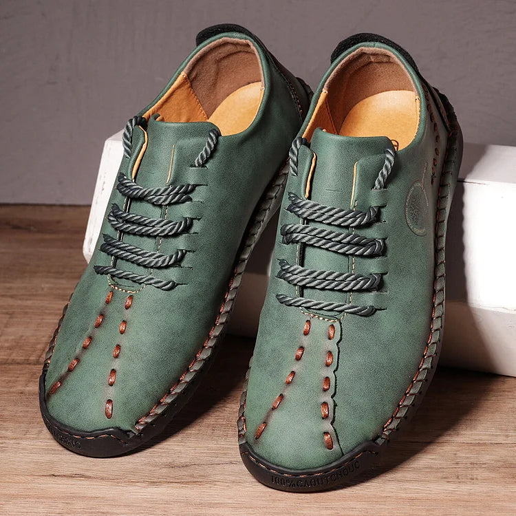 Men Hand Stitching Non Slip Soft Sole Casual Leather Shoes
