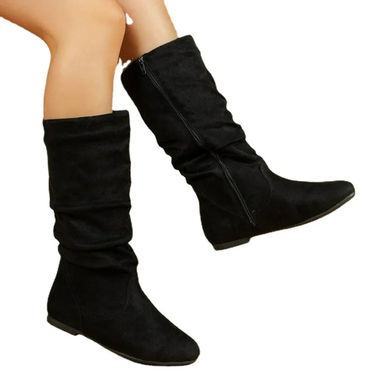 Women's Western Boots Side Zip Mid Calf Boots