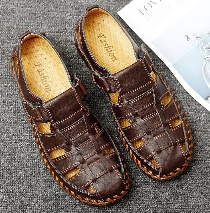 Men's Outdoor Daily Hand-sewn Soft Leather Casual Sandals