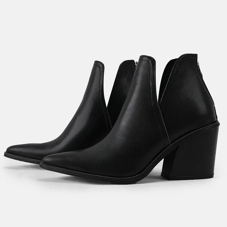 Womens Western Ankle Cowboy Boots Cutout Block Heel Booties