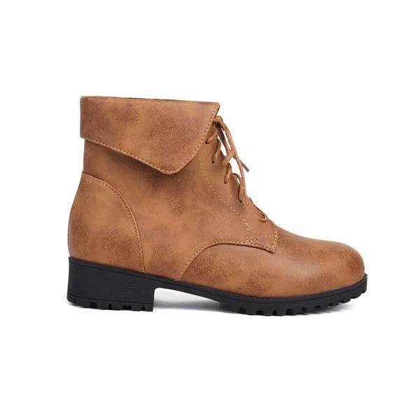 Women's Turn-Down Collar Crisscross Lace-Up Patchwork Martin Boots