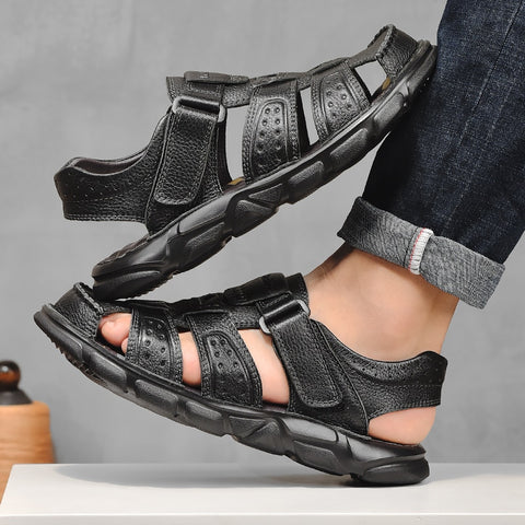 High Quality Cow Leather Sandals Summer Outdoor Handmade Men Sandals Fashion Comfortable Men Beach Leather Shoes