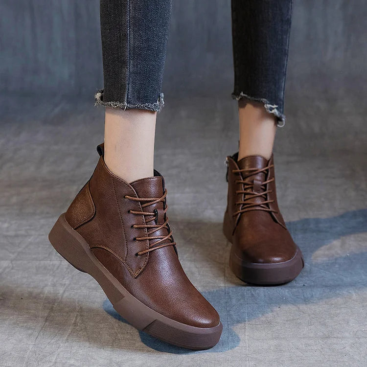 Women Arch Spupport Leather Ankle Boots Warm Femme Short Boots Waterproof Shoes