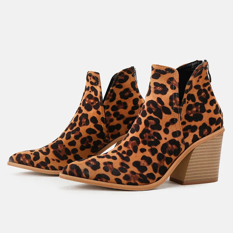 Womens Western Ankle Cowboy Boots Cutout Block Heel Booties