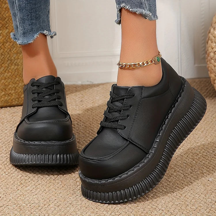Women's Platform Oxfords Fashion Round Toe Lace Up Heightening Shoes