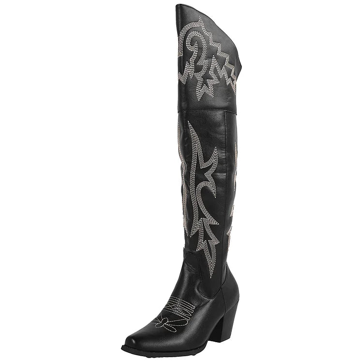 Retro Resort Embroidered Chunky Heel Cowboy Westem Fashion Boots For Women
