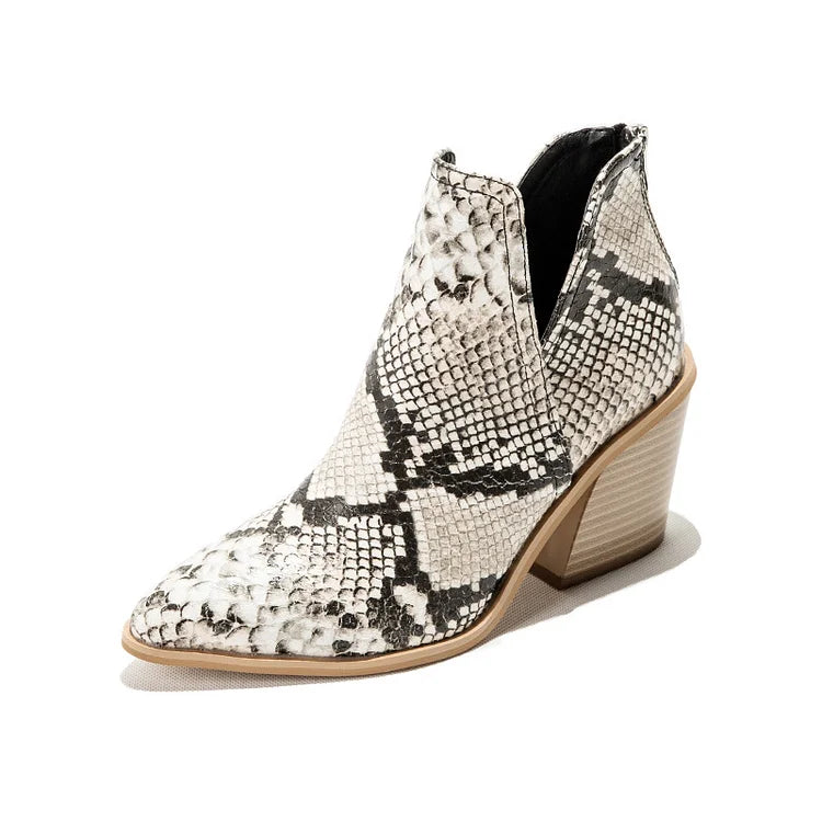 Womens Western Ankle Cowboy Boots Cutout Block Heel Booties