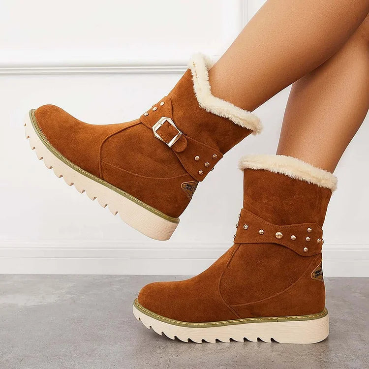 Non Slip Snow Ankle Boots Warm Fur Lined Slip on Booties