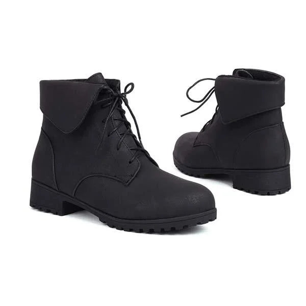 Women's Turn-Down Collar Crisscross Lace-Up Patchwork Martin Boots