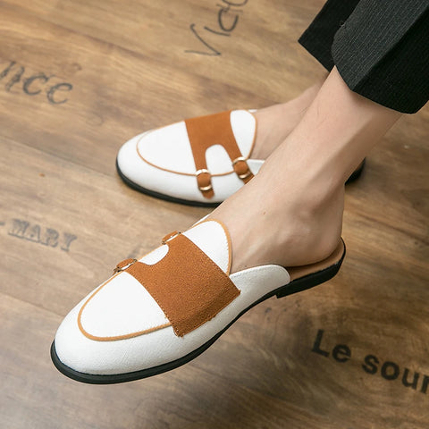 Men Modern Mules With Buckles In a Two-Colour Look