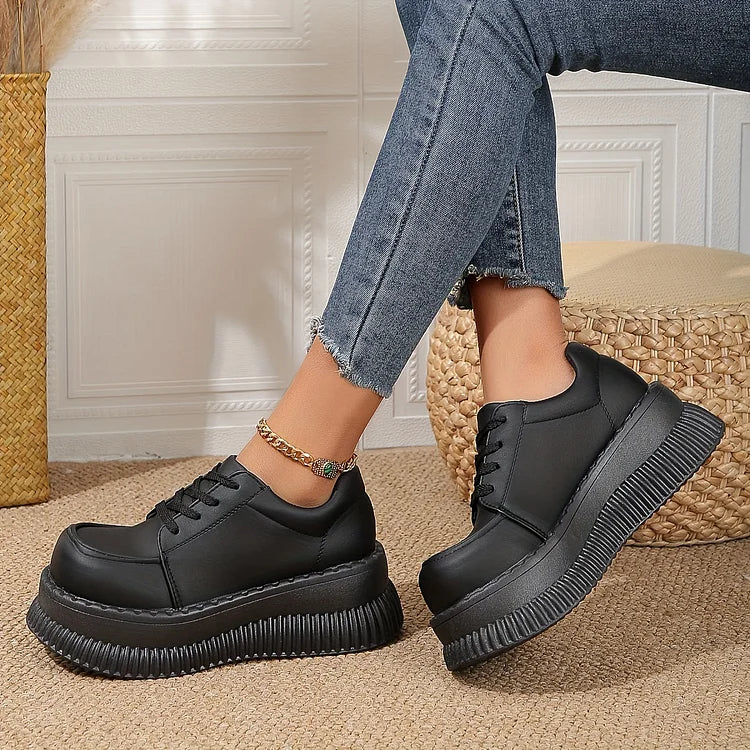 Women's Platform Oxfords Fashion Round Toe Lace Up Heightening Shoes