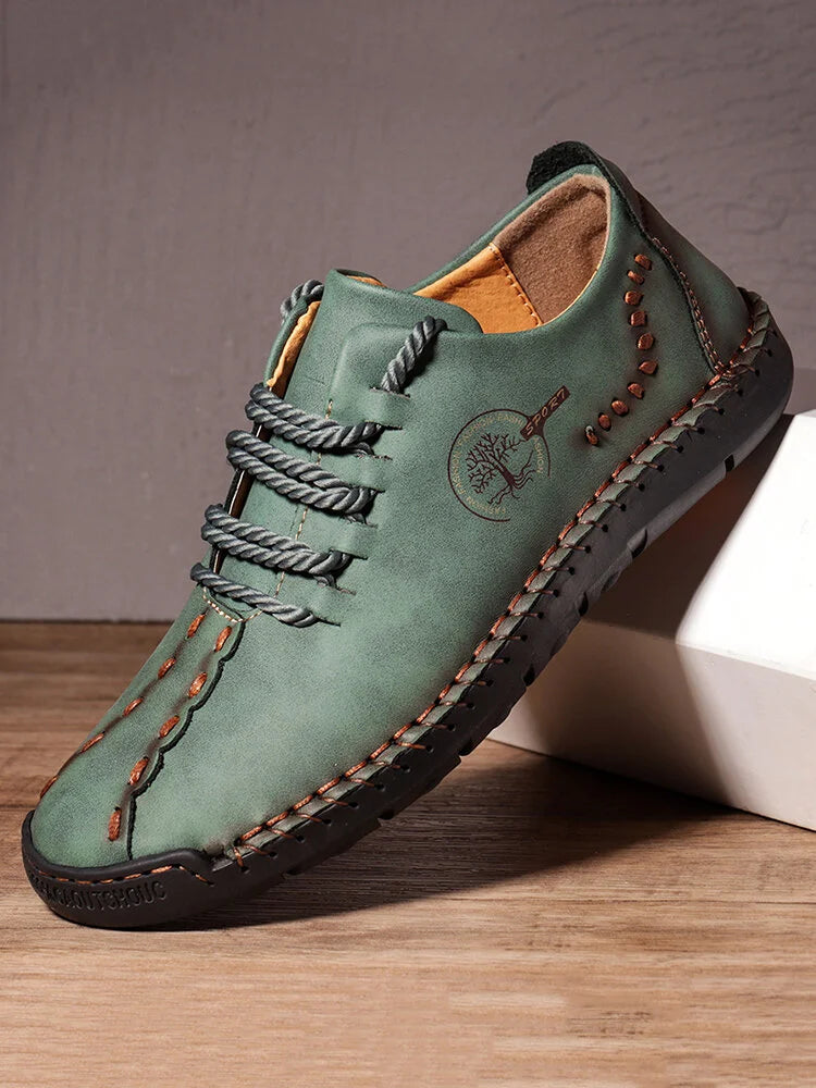 Men Hand Stitching Non Slip Soft Sole Casual Leather Shoes