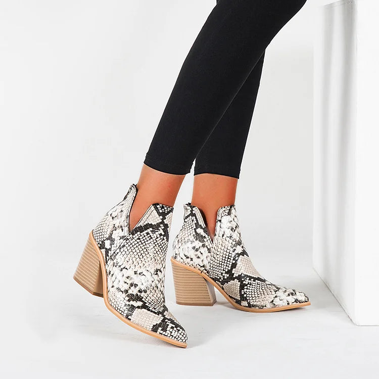 Womens Western Ankle Cowboy Boots Cutout Block Heel Booties