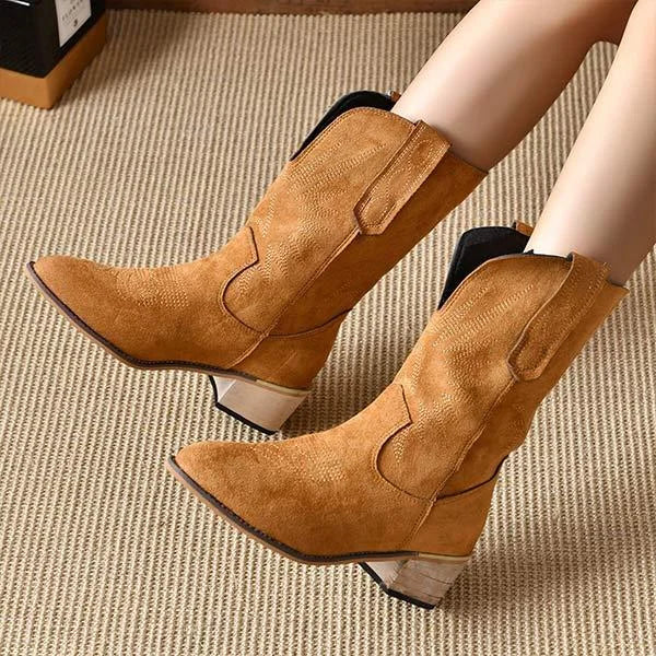 Women's Retro Square Heel Casual Mid Calf Boots