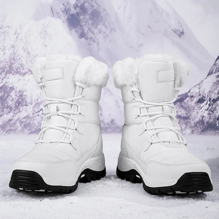 Women Winter Snow Boots - Fuzzy Lace-up Front