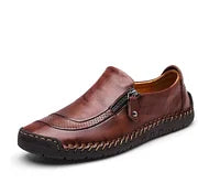 Men Hand Stitching Zipper Slip-ons Leather Shoes