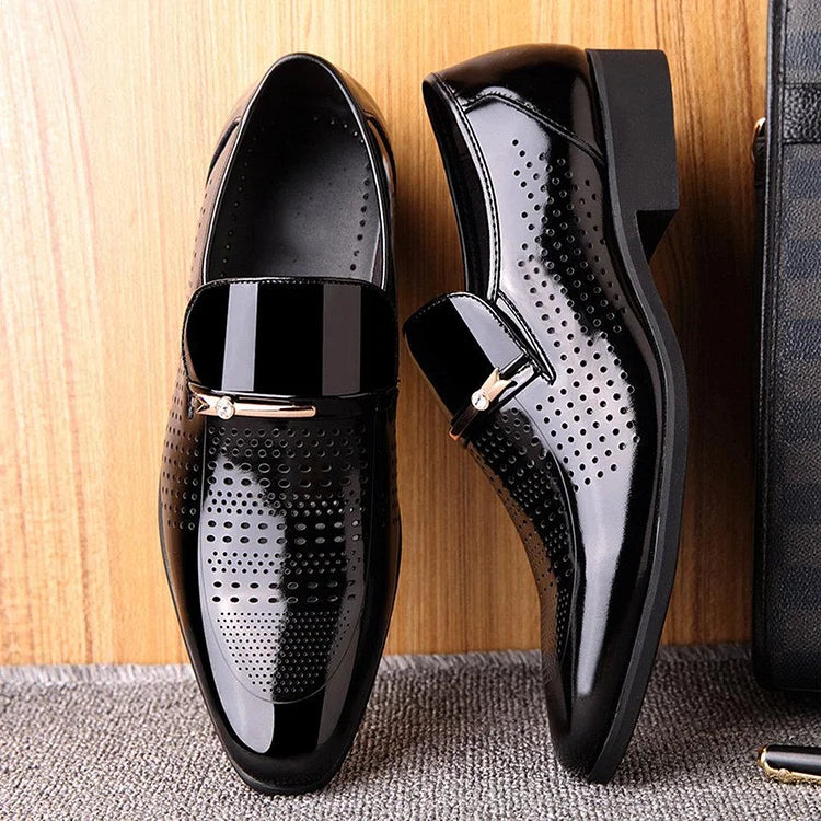 Men Microfiber Leather Hole Breathable Casual Formal Dress Shoes