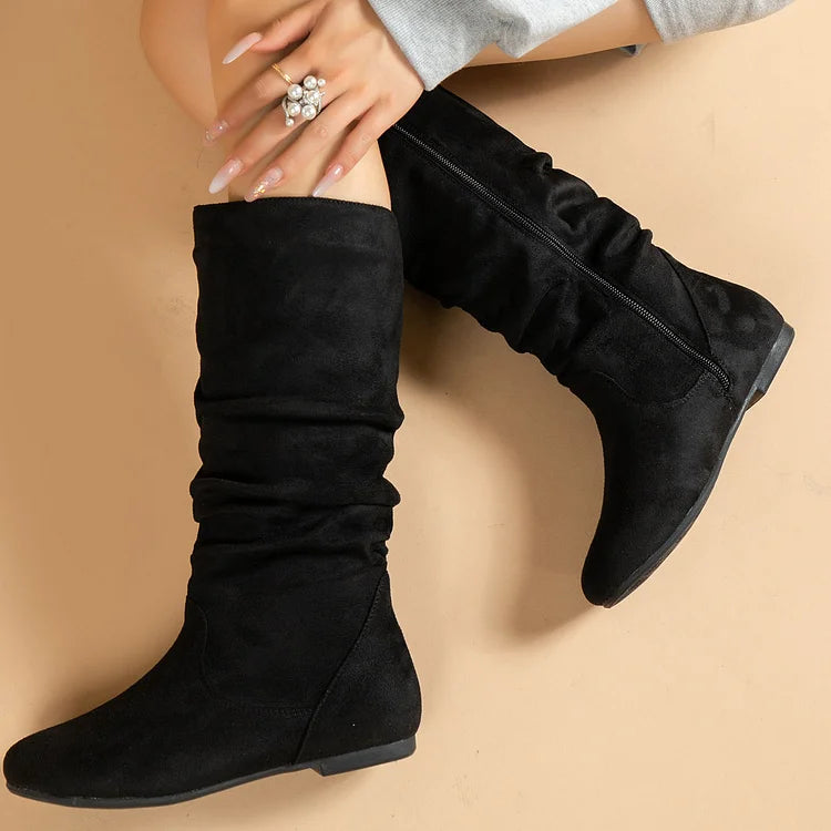 Women's Western Boots Side Zip Mid Calf Boots