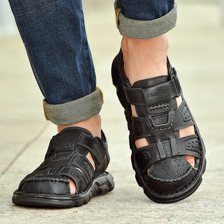 High Quality Cow Leather Sandals Summer Outdoor Handmade Men Sandals Fashion Comfortable Men Beach Leather Shoes