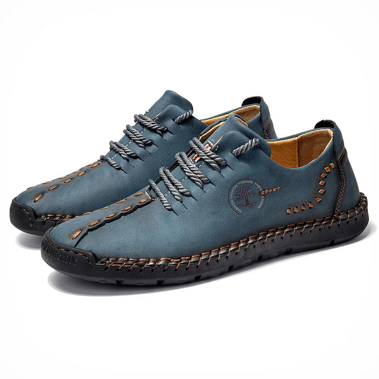 Men Hand Stitching Non Slip Soft Sole Casual Leather Shoes