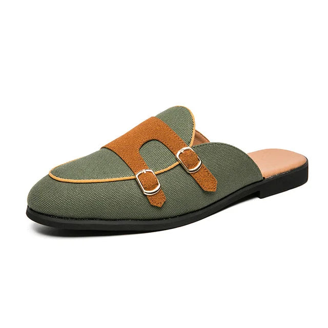 Men Modern Mules With Buckles In a Two-Colour Look