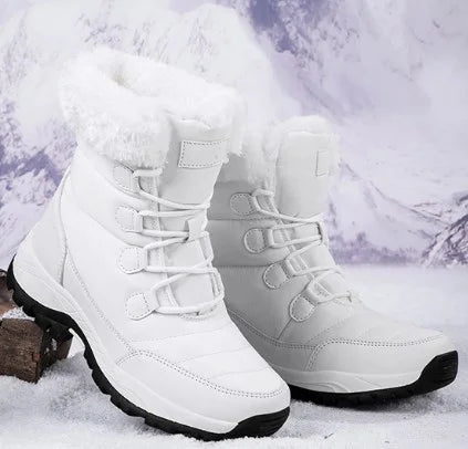 Women Winter Snow Boots - Fuzzy Lace-up Front