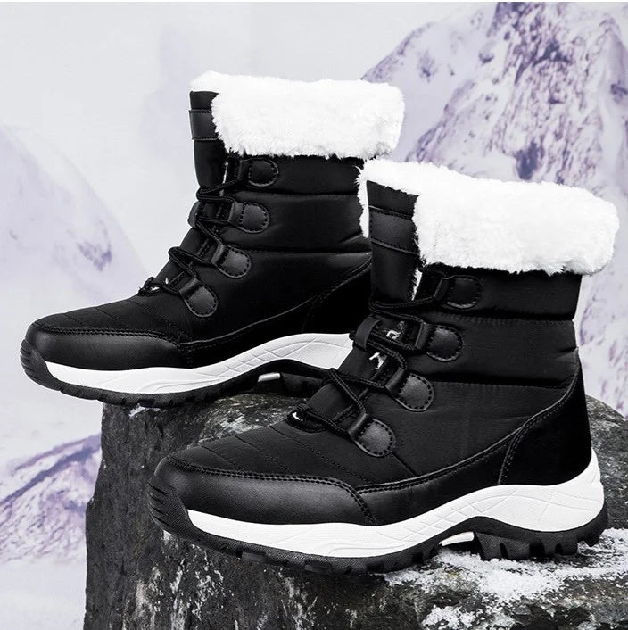 Women Winter Snow Boots - Fuzzy Lace-up Front