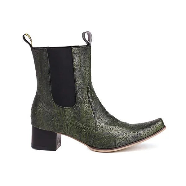 Women's Fashion Retro Flower Chunky Heel Martin Boots