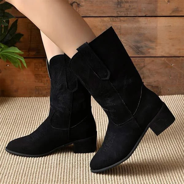 Women's Retro Square Heel Casual Mid Calf Boots