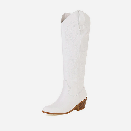 Footwearstorm White Pointed-Toe Knee High Boots