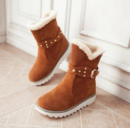 Non Slip Warm Fur Lined Slip on Snow Ankle Booties