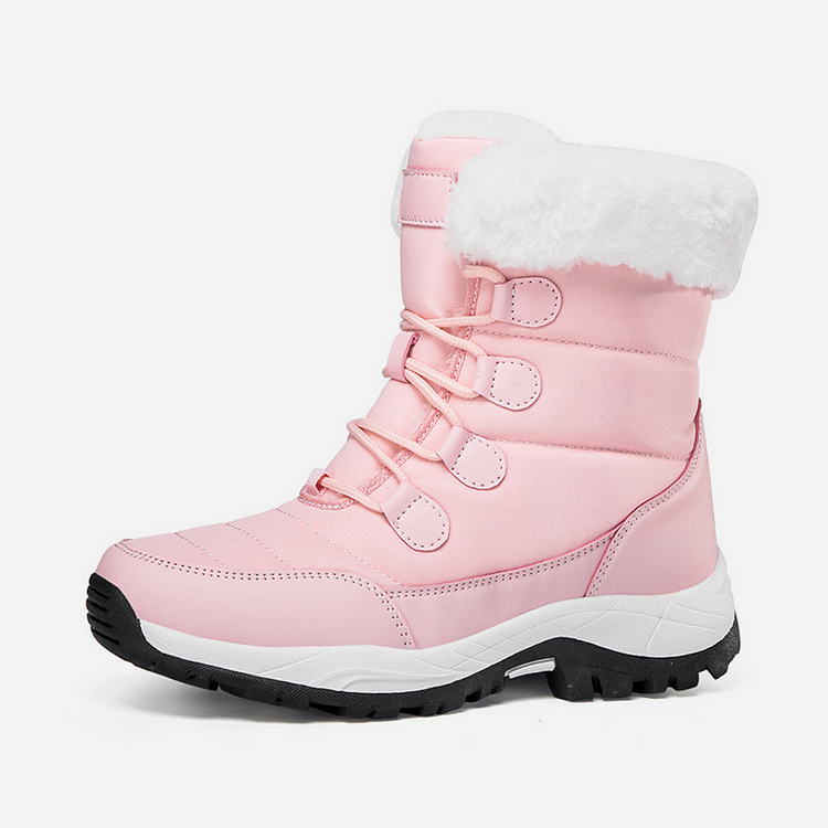 Women Winter Snow Boots - Fuzzy Lace-up Front