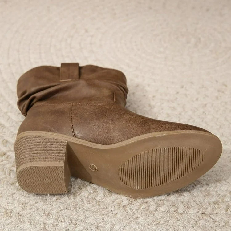 Women's Pleated Tassel High Heel Mid-calf Length Loose Socks Boots