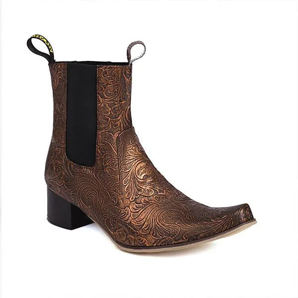 Women's Fashion Retro Flower Chunky Heel Martin Boots