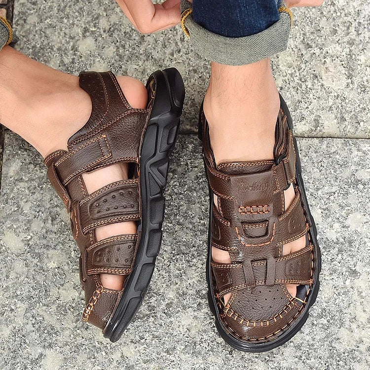 High Quality Cow Leather Sandals Summer Outdoor Handmade Men Sandals Fashion Comfortable Men Beach Leather Shoes