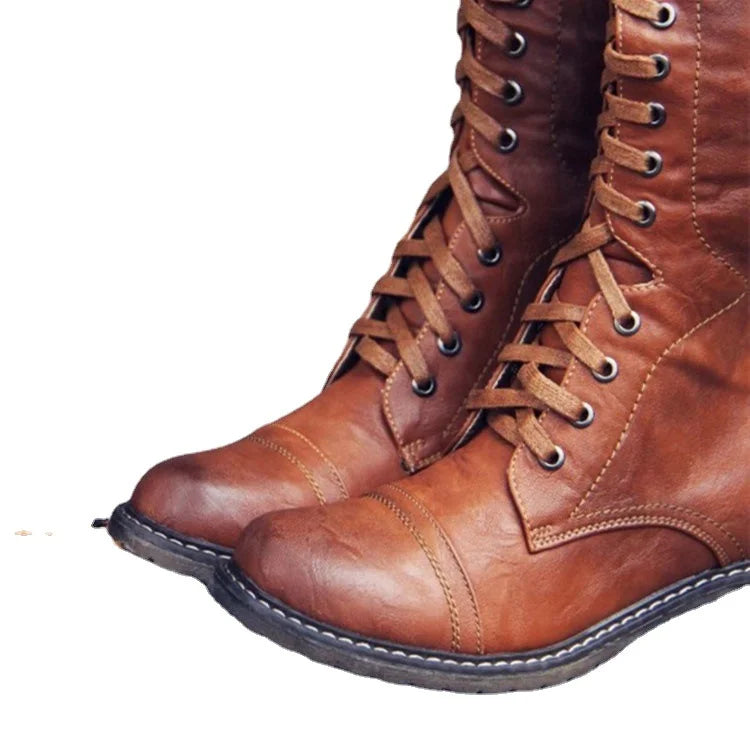 Women's Lace Up Low Heel Rider High Boots