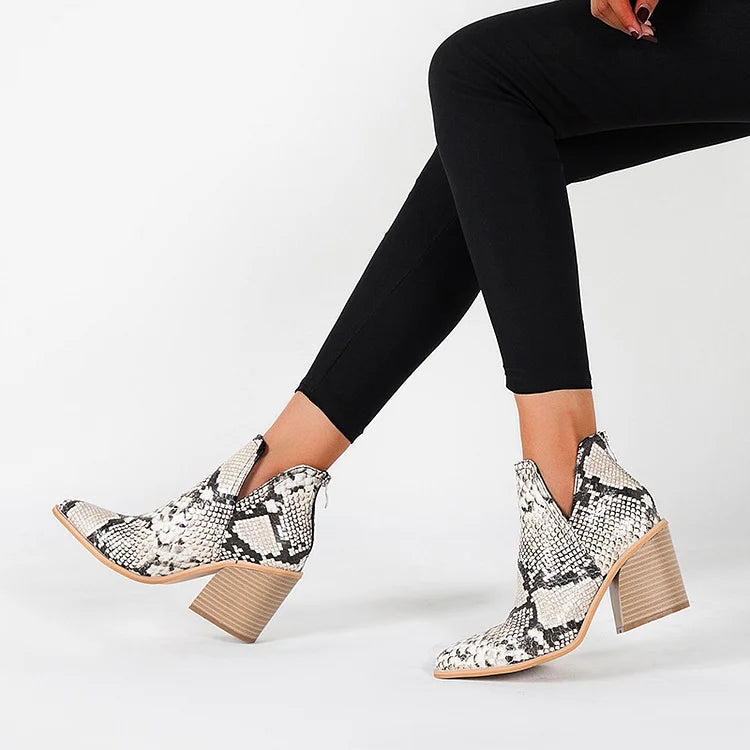 Womens Western Ankle Cowboy Boots Cutout Block Heel Booties