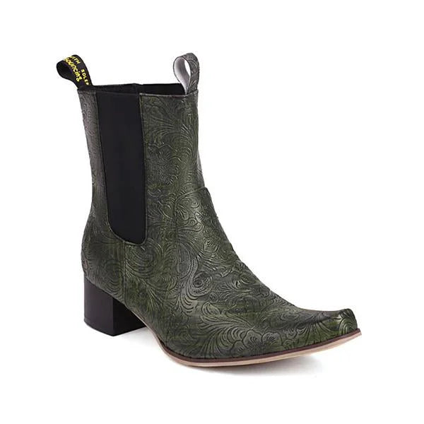 Women's Fashion Retro Flower Chunky Heel Martin Boots