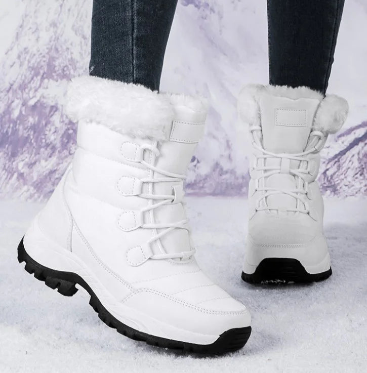 Women Winter Snow Boots - Fuzzy Lace-up Front