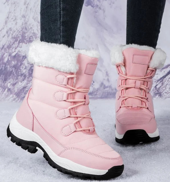 Women Winter Snow Boots - Fuzzy Lace-up Front