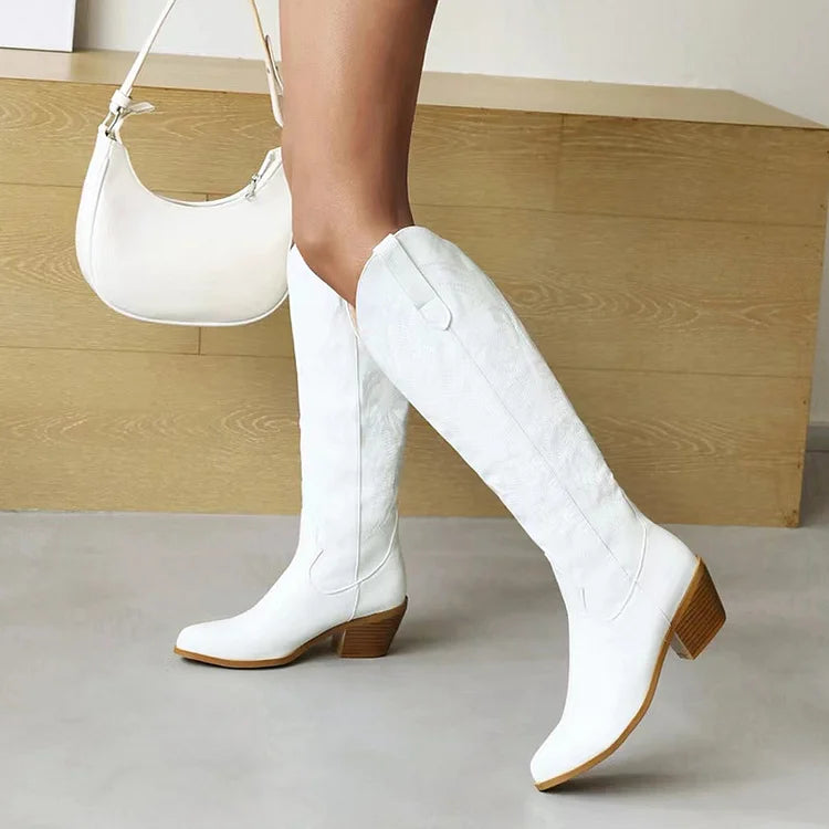 Footwearstorm White Pointed-Toe Knee High Boots